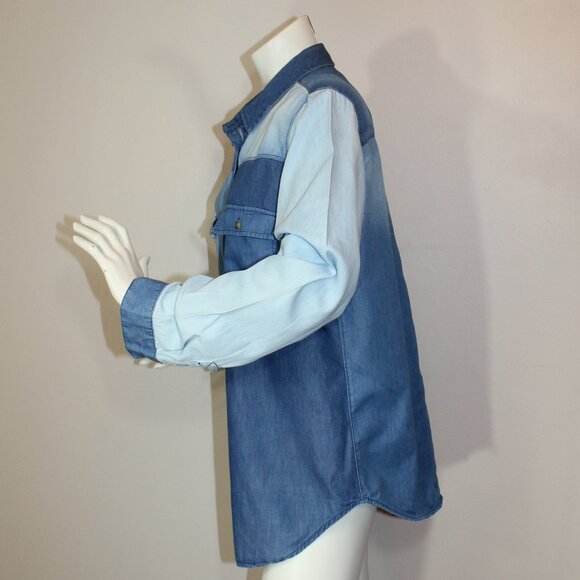 Pilcro Shirt Button Up Denim Chambray Patchwork Long Sleeve Blue XL - Picture 2 of 7